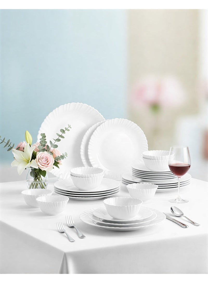 La Opala 20 PCS Dinner Set | Premium Opal Glass Dinnerware Set | White Elegant Plates & Bowls Set | Microwave & Dishwasher Safe | Dinner Set for Home & Gifting - Image 2